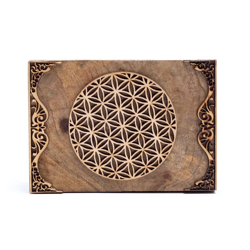 Tarot Box, Flower of Life Design, Mango Wood (18x12x7 cm)