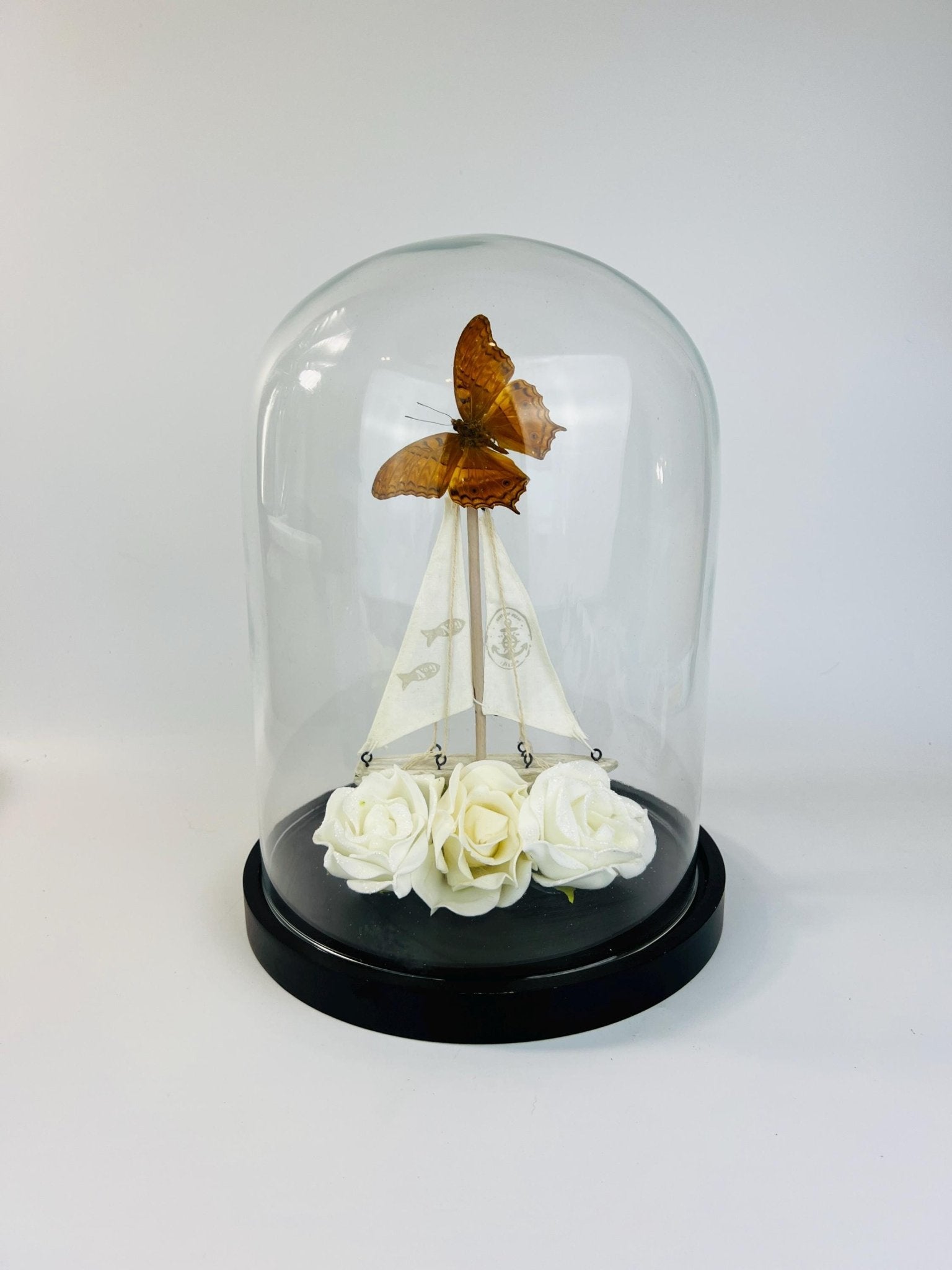 Vindula Dejone met bootje en rozen in stolp by KEY LIME STORE