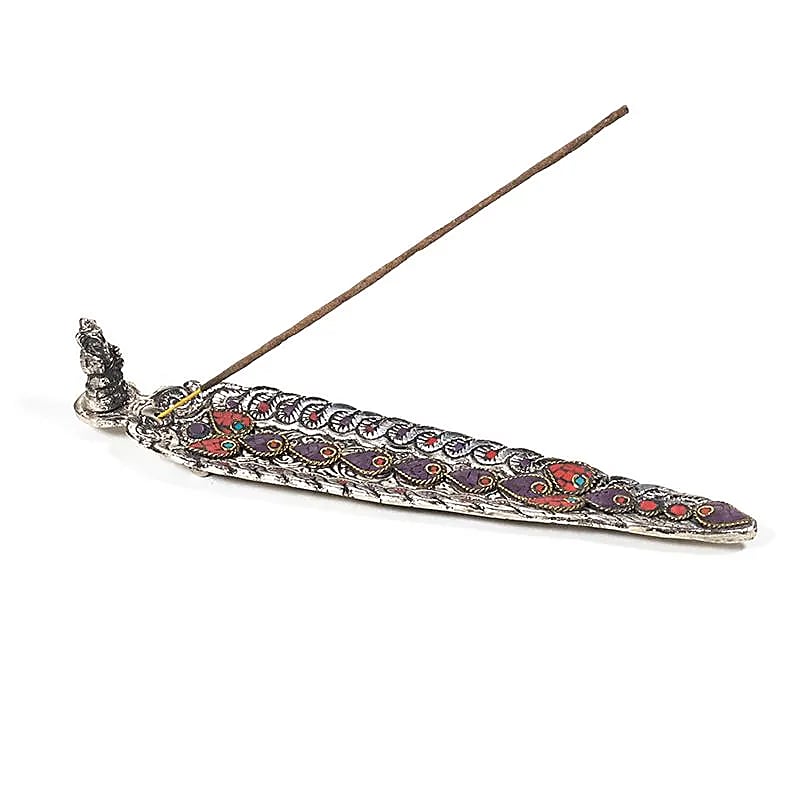Ganesha wierookbrander bladvorm gekleurd (22x4.5x3 cm; 65 g)