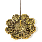 Gold-colored incense burner with 8 symbols of good fortune (94g, 12cm)