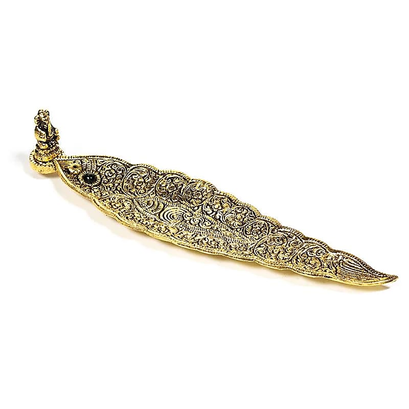 Ganesha wierookbrander bladvorm goudkleur (22x5.5x4cm)