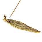 Ganesha wierookbrander bladvorm goudkleur (22x5.5x4cm)