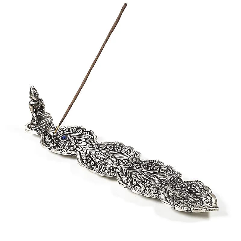 Wierookbrander boeddha bladvorm zilverkleur (25x5.5x5 cm)