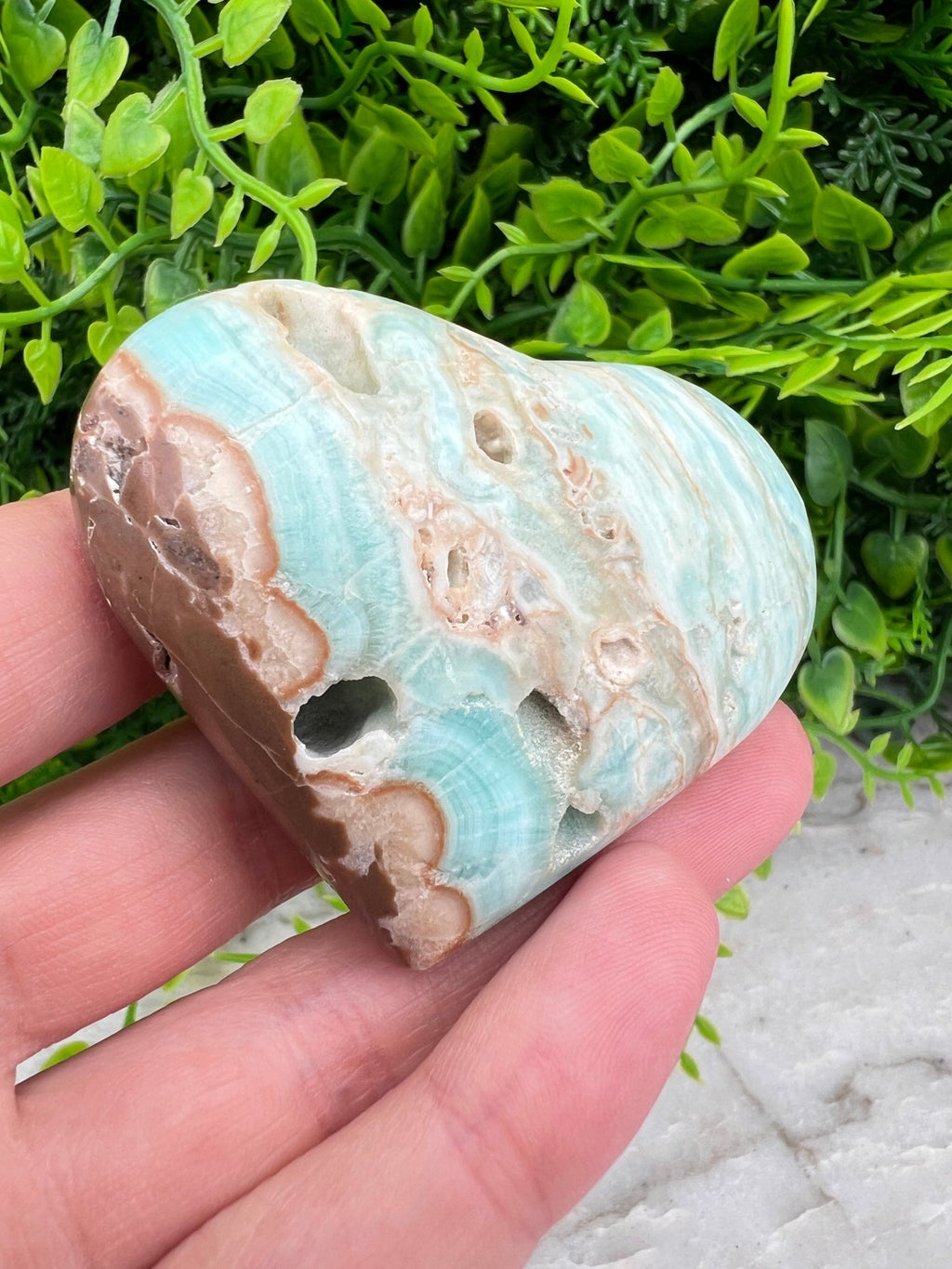 Blaues Aragonit (Caribean Blue Calcite) Herz (6 cm) von KEY LIME STORE