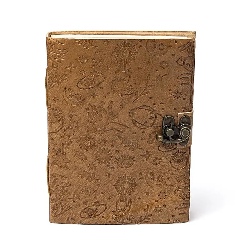 Notebook with mystical symbols, faux leather cover (18x13 cm)