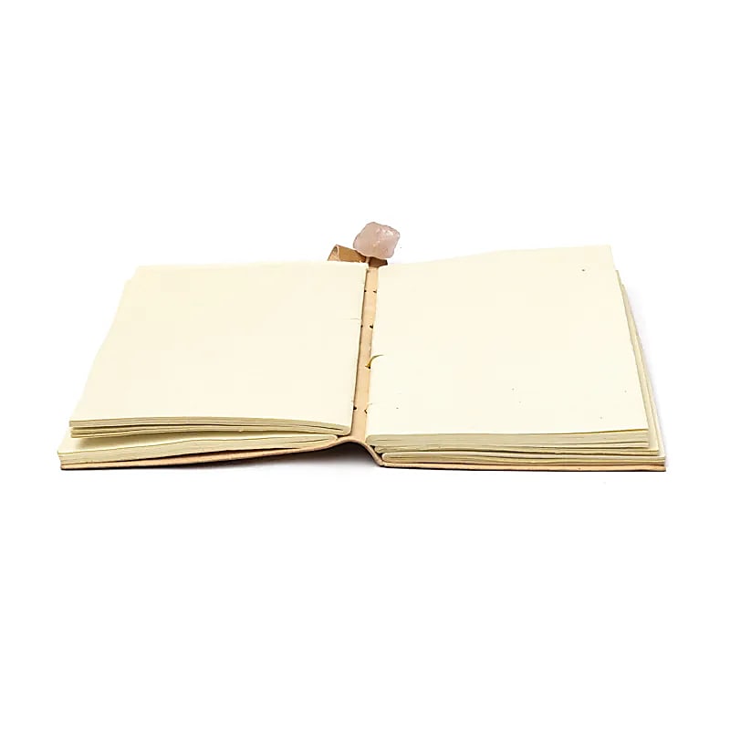 Flower of Life Notebook, Faux Leather Cover with Rose Quartz (18x13 cm)