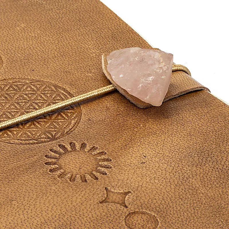 Flower of Life Notebook, Faux Leather Cover with Rose Quartz (18x13 cm)