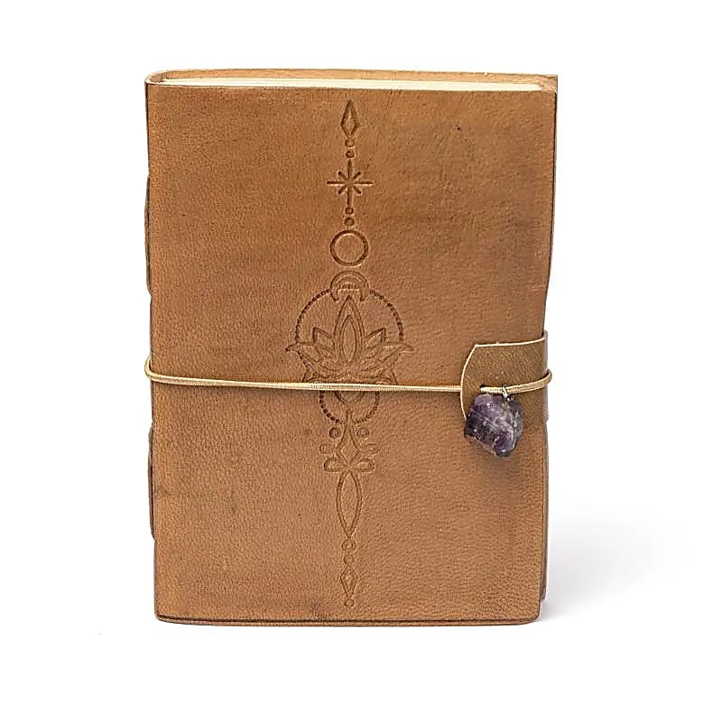lotus notitieboek met amethist, kunstleren omslag (18x13 cm)