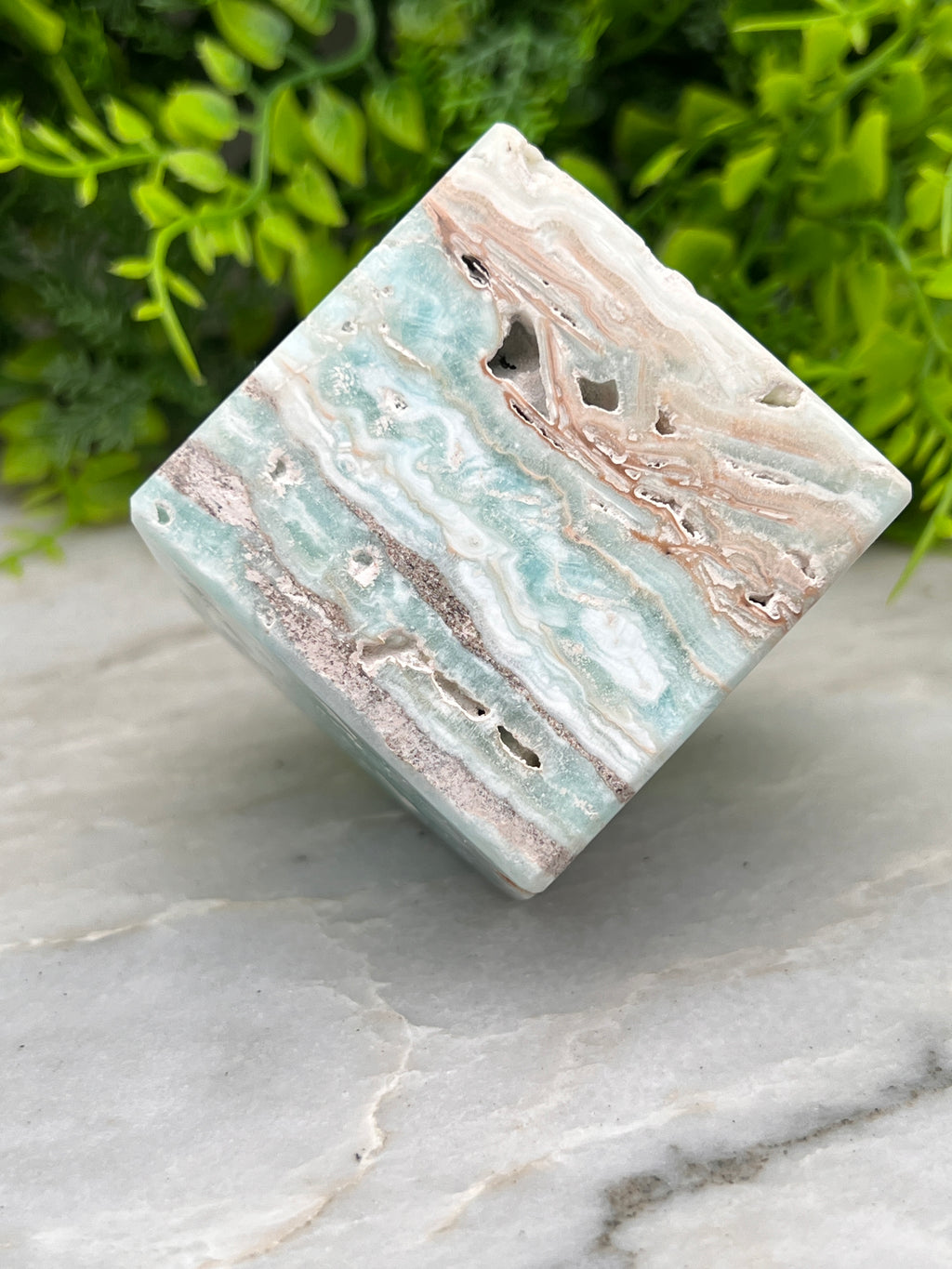 Caribbean Blue (Aragonite / Calciet) kubus cut base