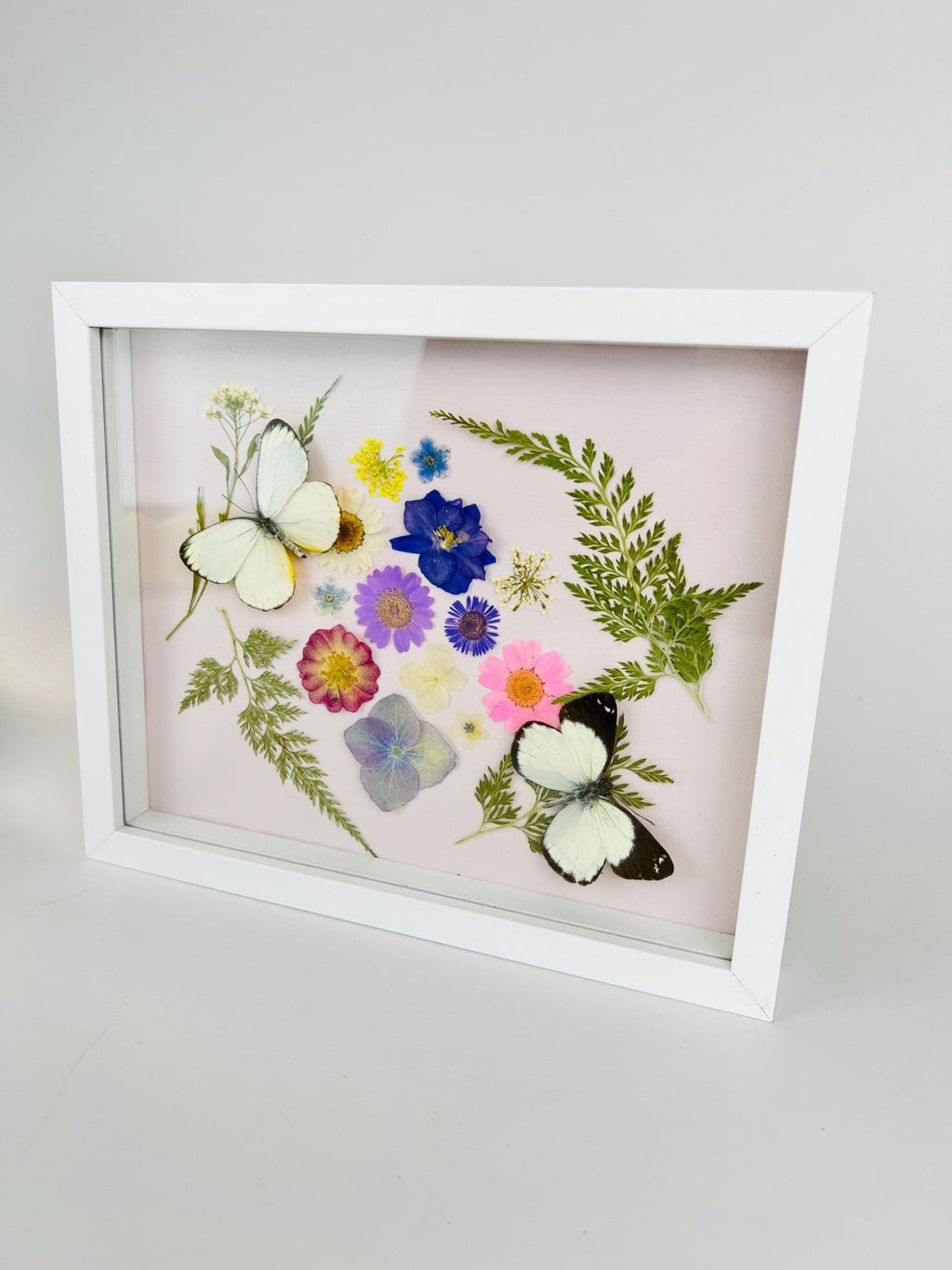 Weiße Schmetterlinge mit Trockenblumen in einem Rahmen von KEY LIME STORE