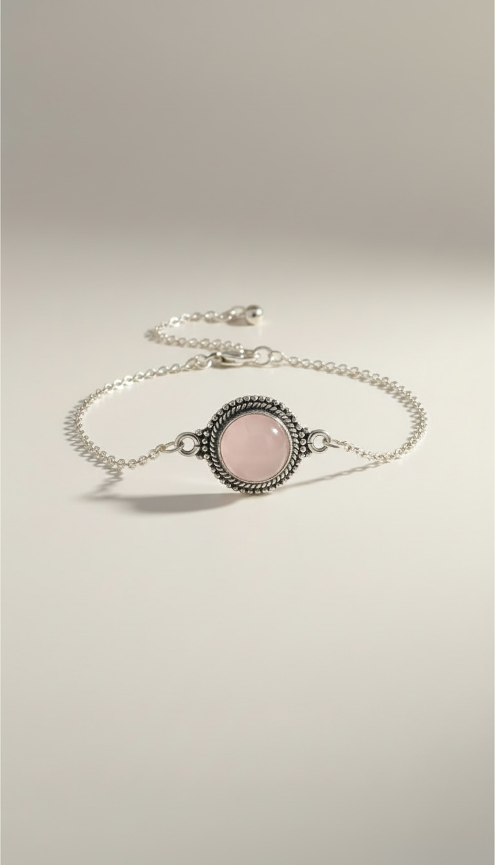 925 zilveren armband met rozenkwarts – verstelbaar 14.5–18.5 cm