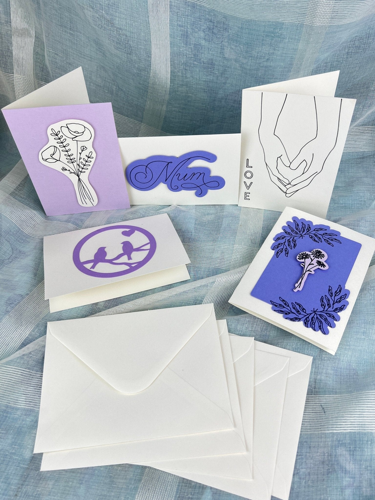 Handgefertigtes Set aus 5 handgefertigten Doppelpostkarten und passenden Umschlägen von KEY LIME STORE