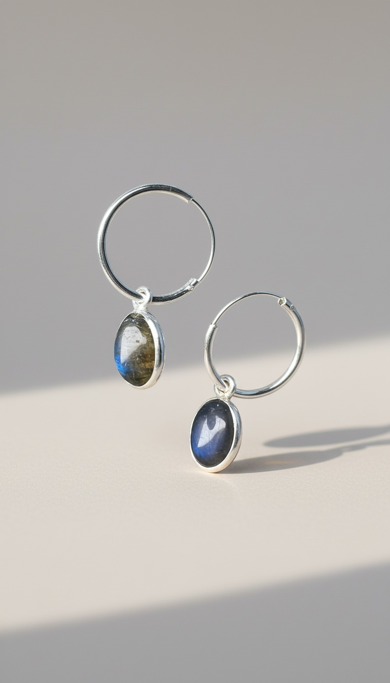 925 zilveren oorbellen met labradoriet – ovaal 8x6 mm