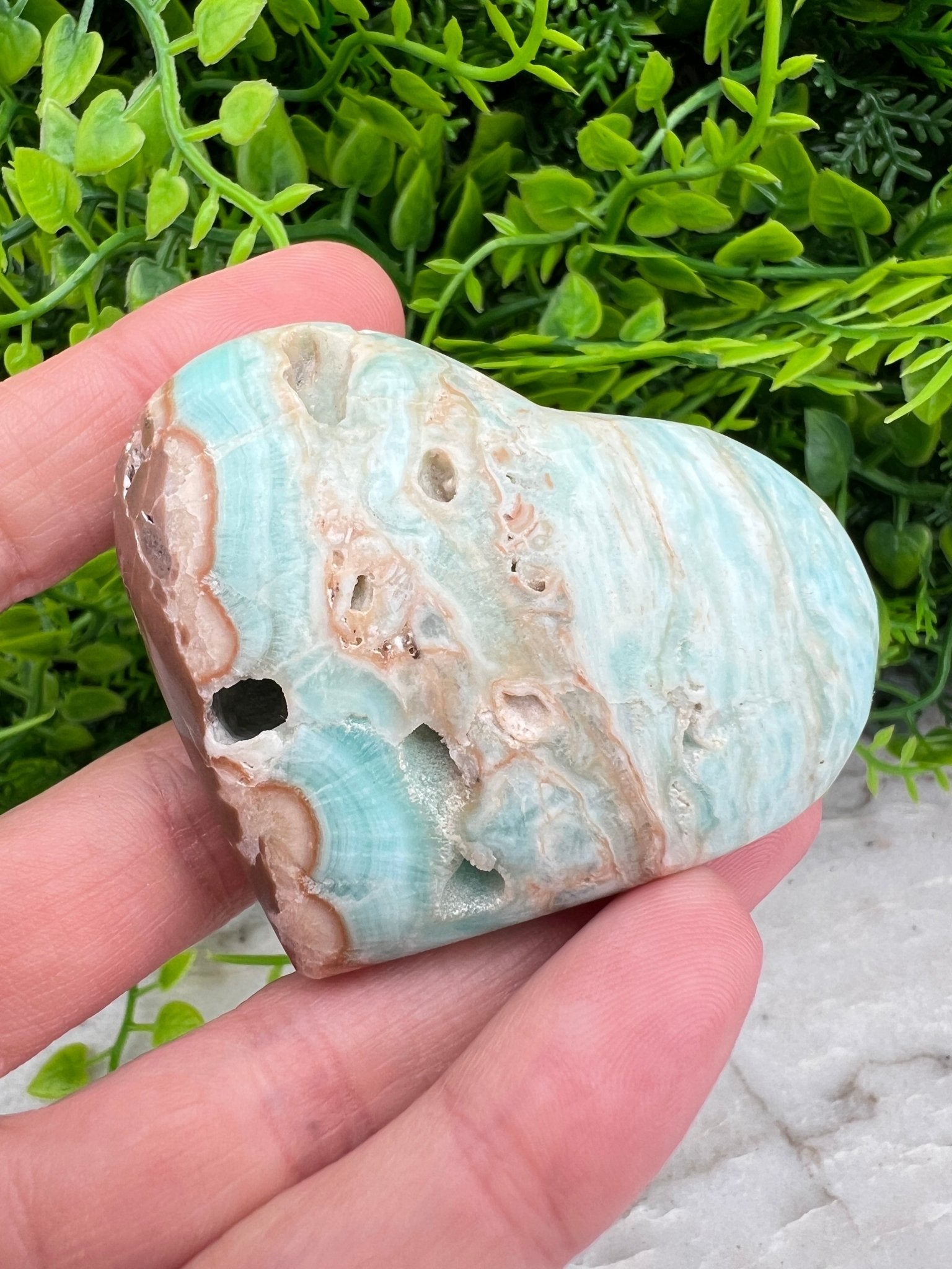 Blaues Aragonit (Caribean Blue Calcite) Herz (6 cm) von KEY LIME STORE
