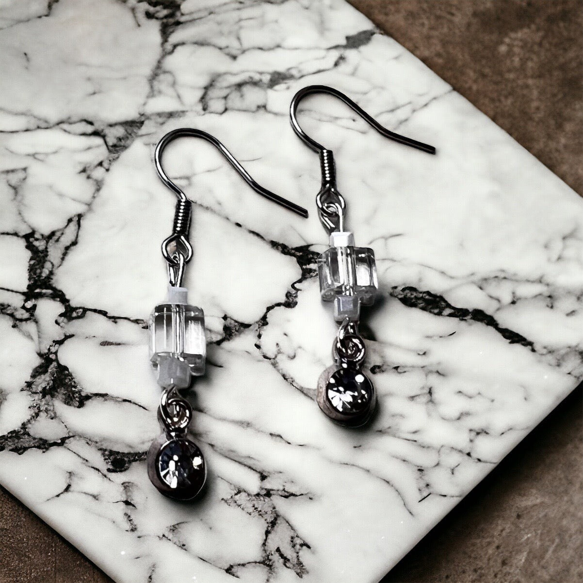 Silver glass bead earrings