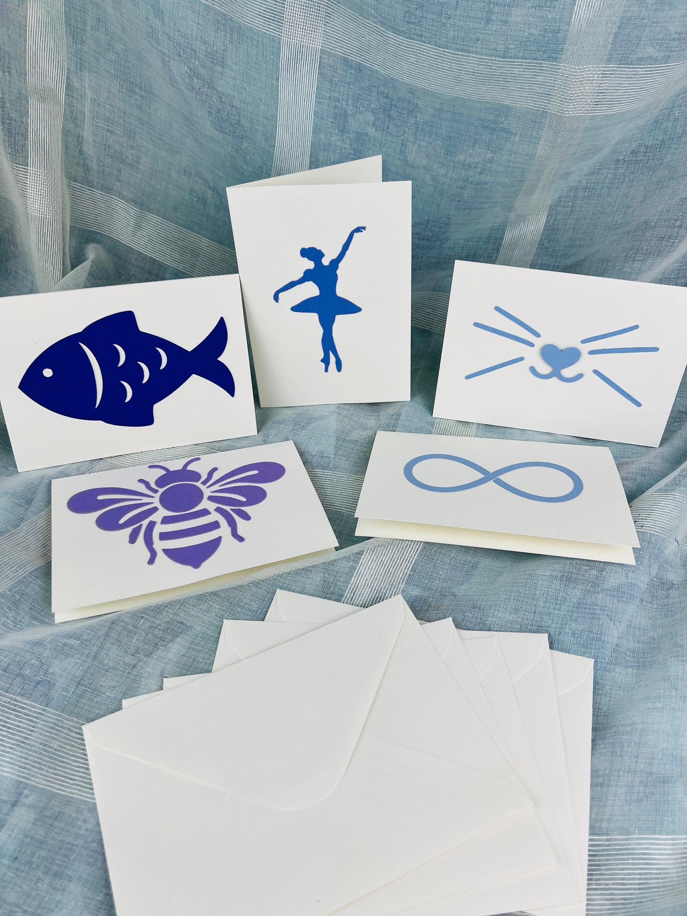 Handgefertigtes Set aus 5 handgefertigten Doppelpostkarten und passenden Umschlägen