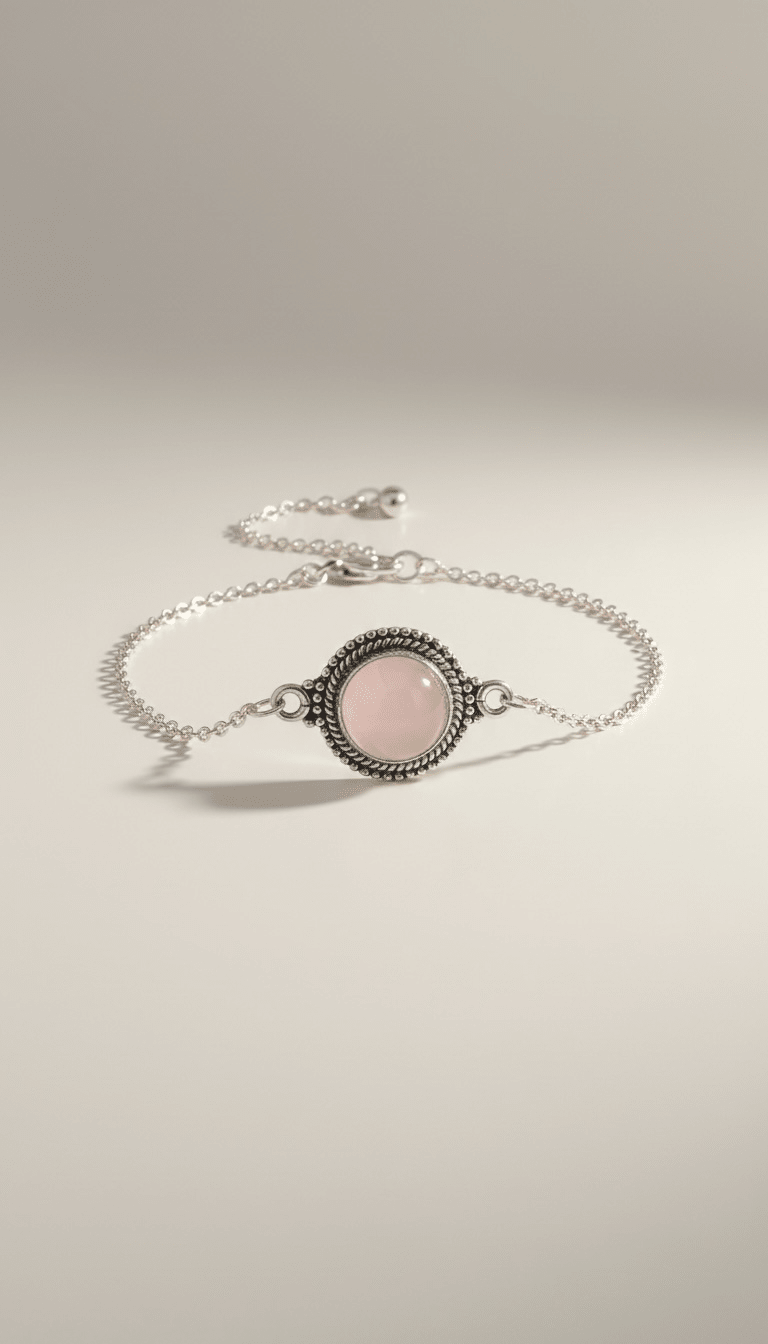 Armband aus 925er Silber mit Rosenquarz – verstellbar von 14,5 bis 18,5 cm von KEY LIME STORE