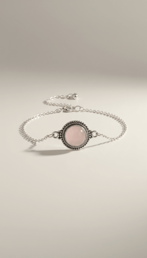 Armband aus 925er Silber mit Rosenquarz – verstellbar von 14,5 bis 18,5 cm von KEY LIME STORE