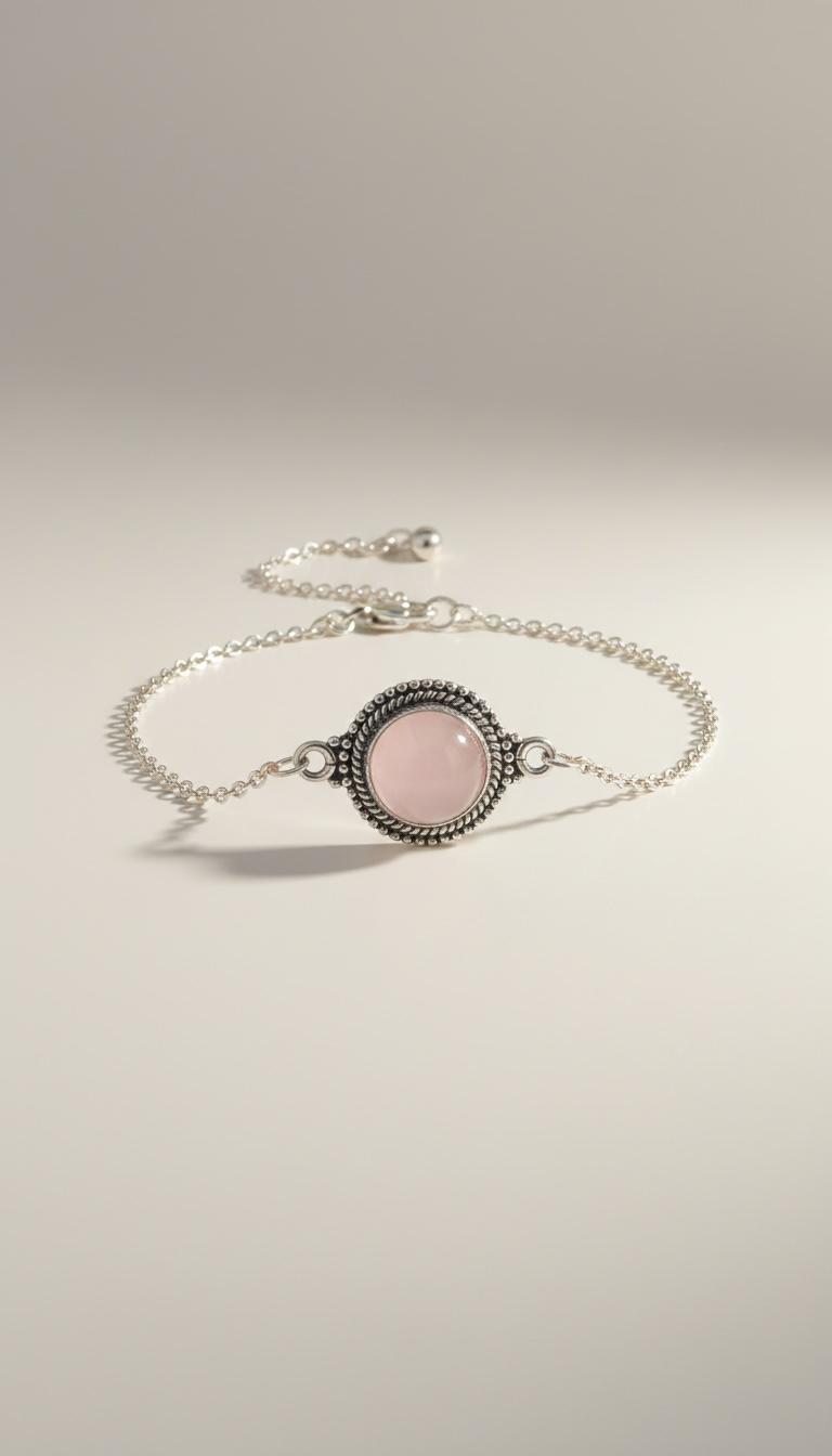 925 zilveren armband met rozenkwarts – verstelbaar 14.5–18.5 cm