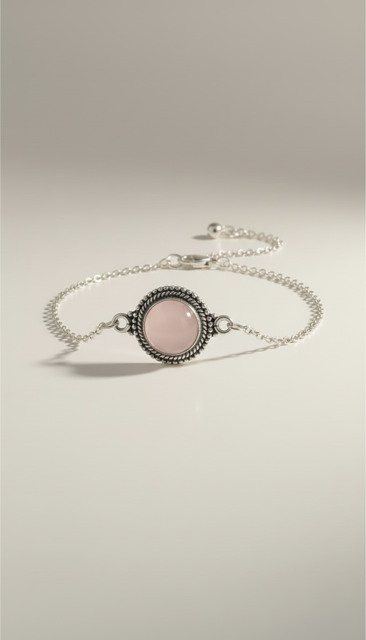 925 zilveren armband met rozenkwarts – verstelbaar 14.5–18.5 cm