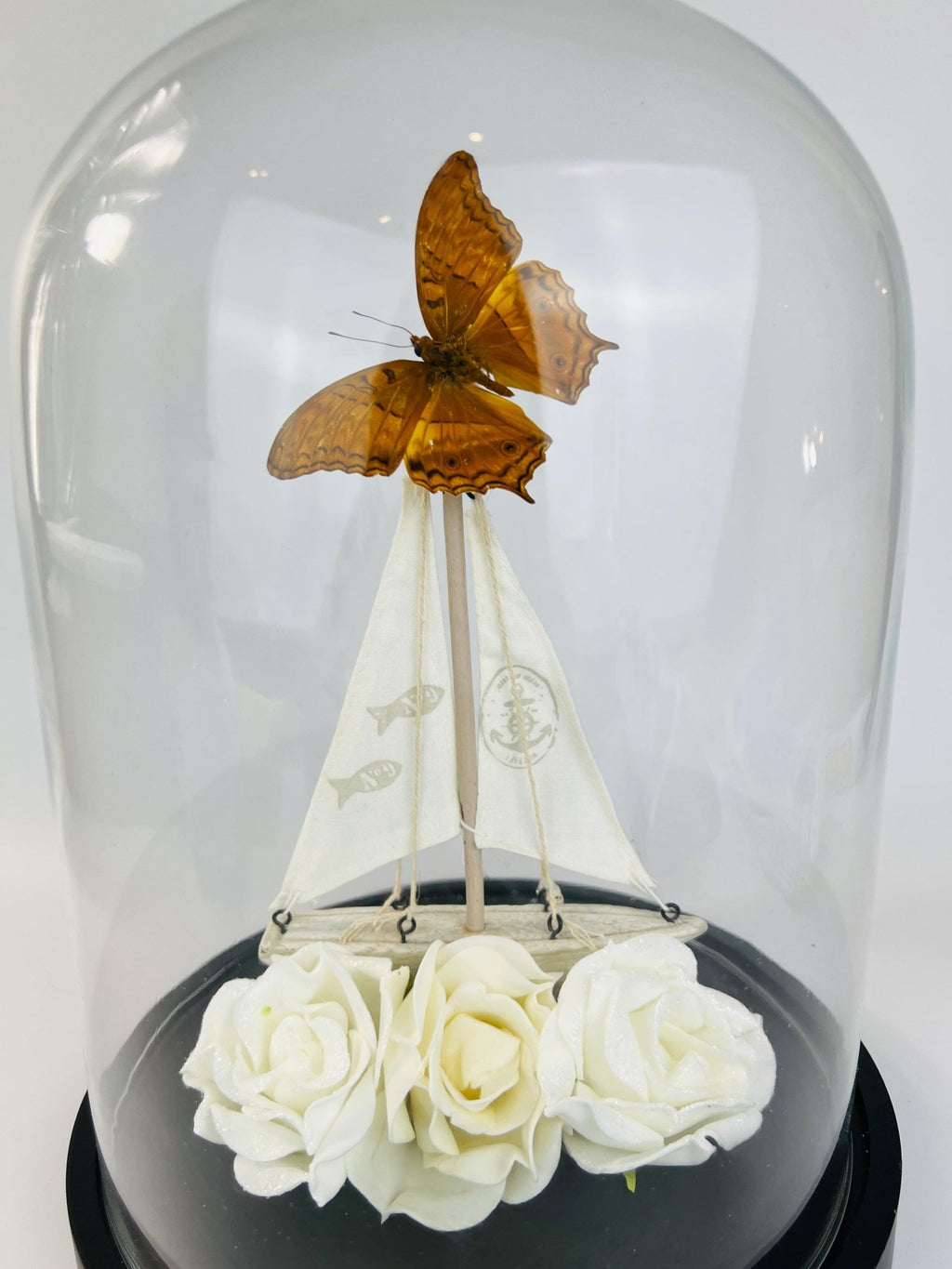 Vindula Dejone mit Boot und Rosen in einer Glasglocke von KEY LIME STORE