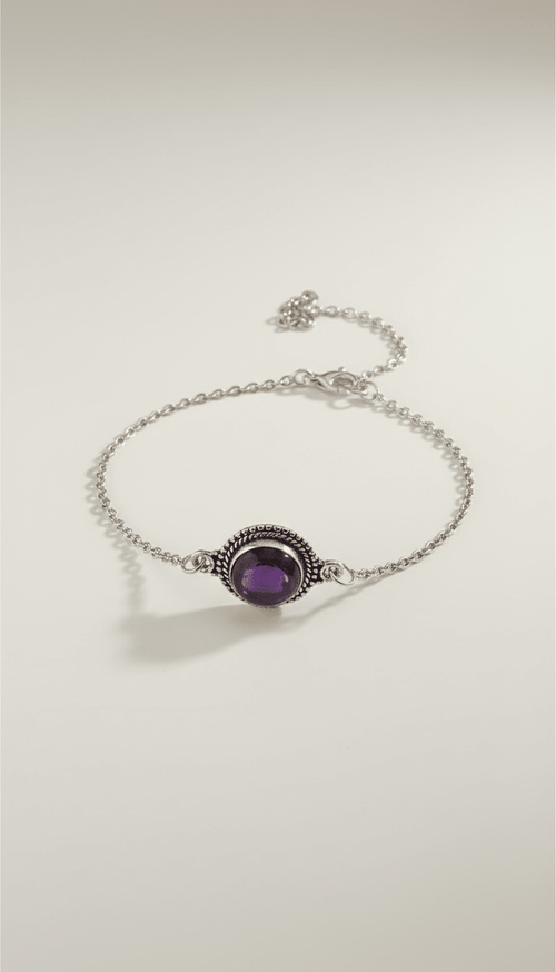 Armband aus 925er Silber mit Amethyst – verstellbar von 15,5 bis 19,5 cm von KEY LIME STORE