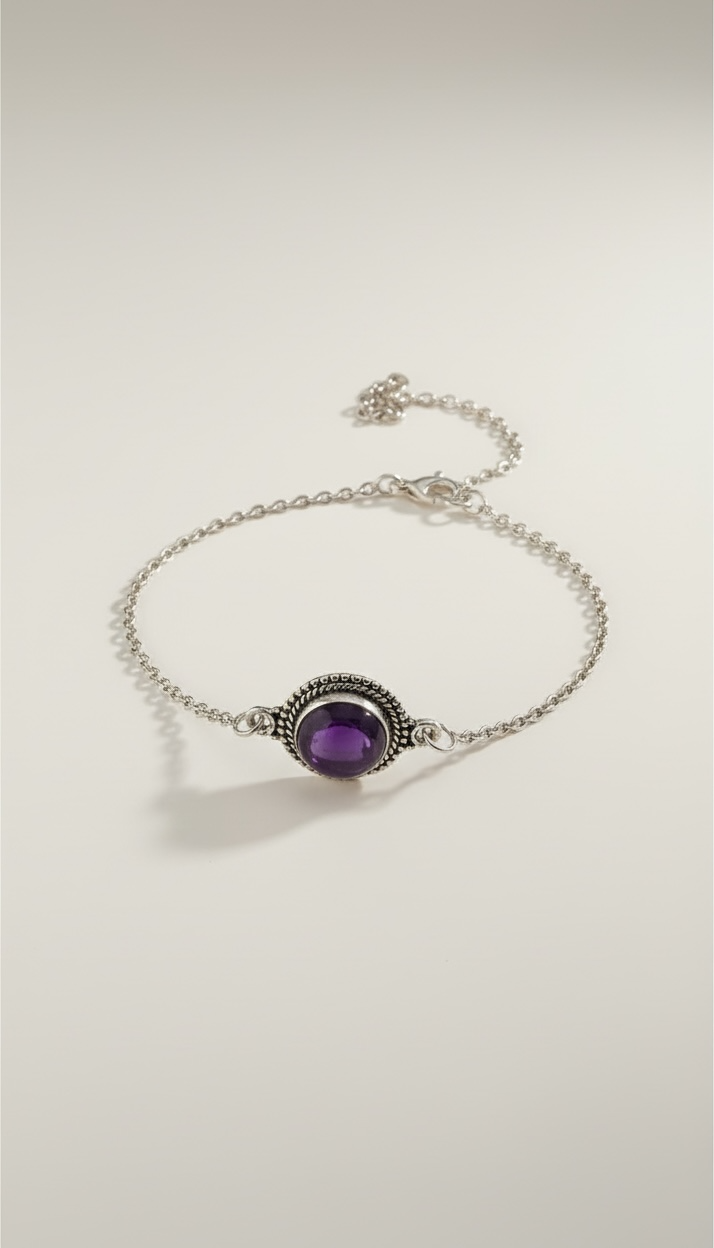 925 zilveren armband met amethist – verstelbaar 15.5–19.5 cm