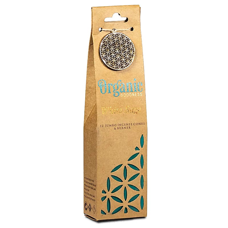 Witte Salie Wierookkegels Organic Goodness + Houder (72g)