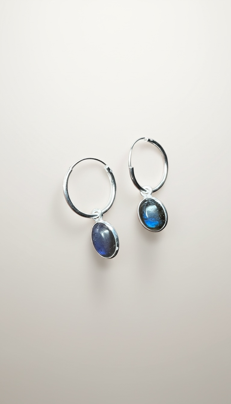 925 zilveren oorbellen met labradoriet – ovaal 8x6 mm