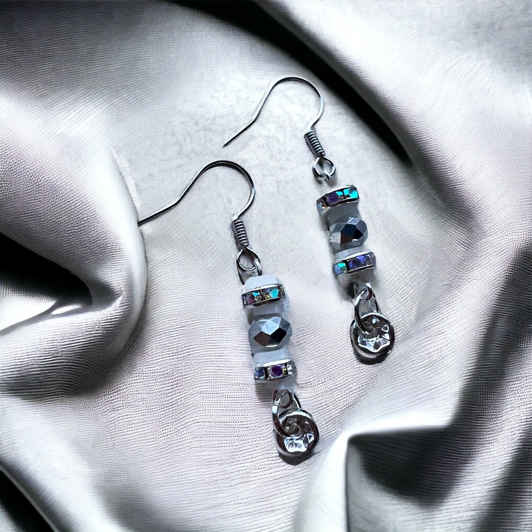 Silver glass bead earrings