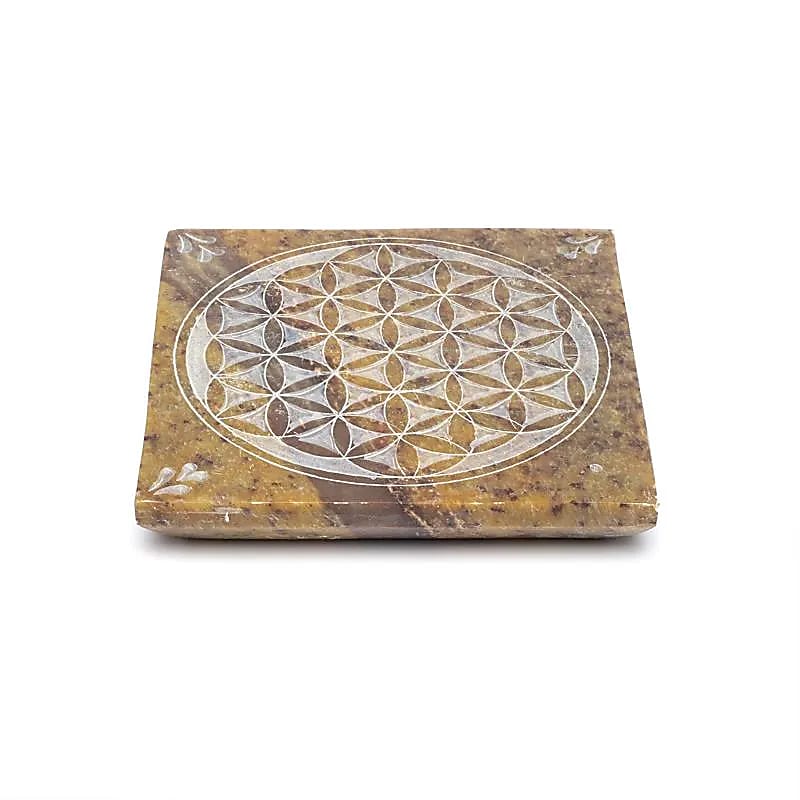 Wierookbrander zeepsteen Bloem des Levens (10x10 cm)