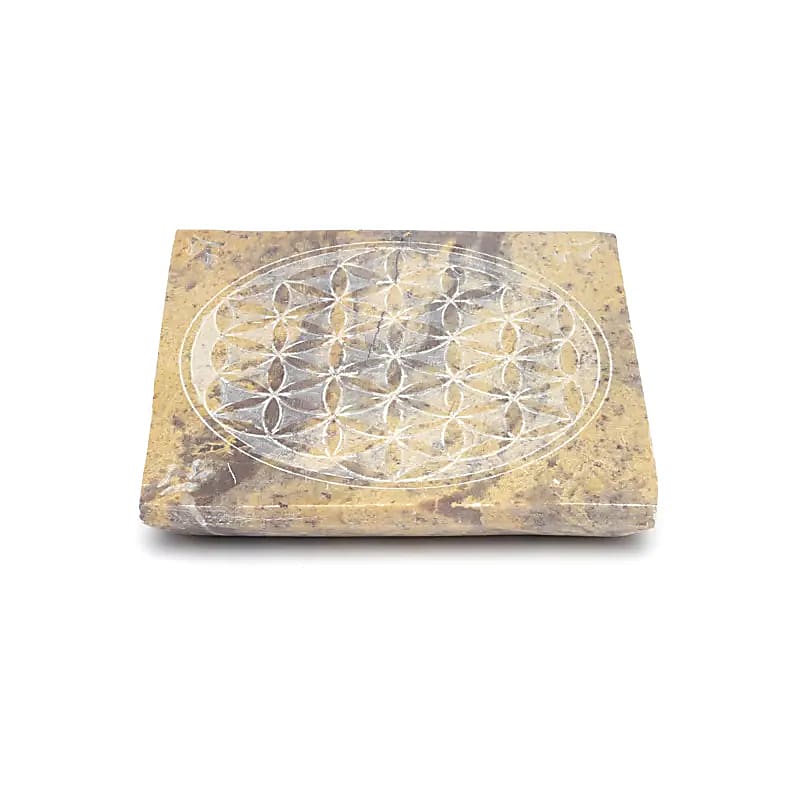 Wierookbrander zeepsteen Bloem des Levens (10x10 cm)