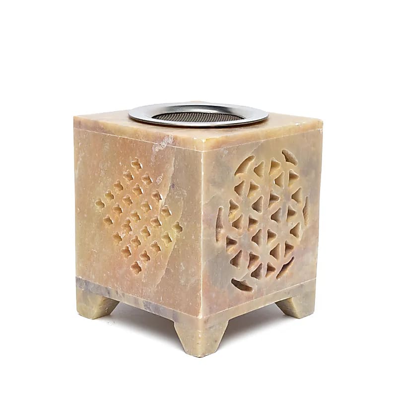 Soapstone Incense Burner "Flower of Life" (12x7.5x7.5 cm)