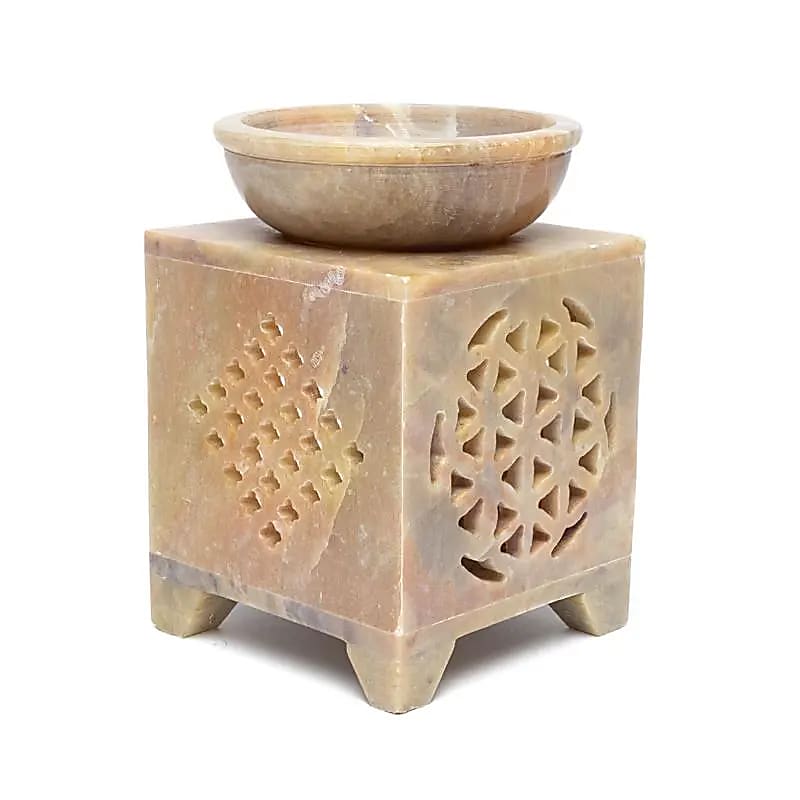 Soapstone Incense Burner "Flower of Life" (12x7.5x7.5 cm)