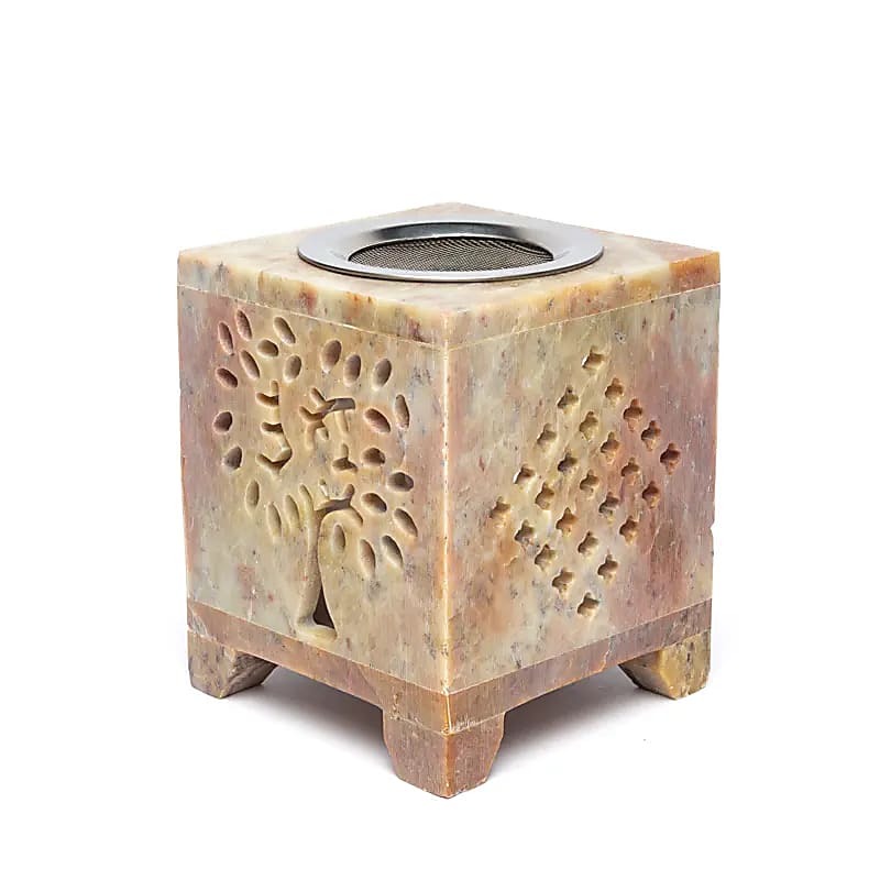 Wierookbrander zeepsteen Levensboom olieverdamper (13x7.5x7.5 cm)