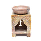 Wierookbrander zeepsteen Levensboom olieverdamper (13x7.5x7.5 cm)
