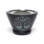 Zeepsteen wierookbrander zwart Levensboom met zeef (7x13 cm)