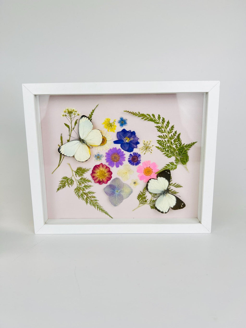 Weiße Schmetterlinge mit Trockenblumen in einem Rahmen von KEY LIME STORE