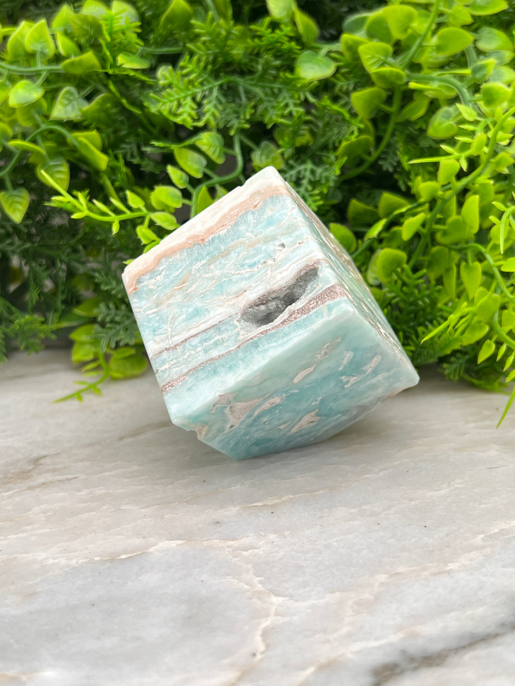 Caribbean Blue (Aragonite / Calciet) kubus cut base