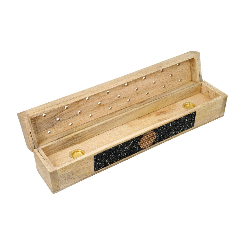 Incense Burner with Storage Box: Flower of Life, Black Tourmaline (31.5 cm)