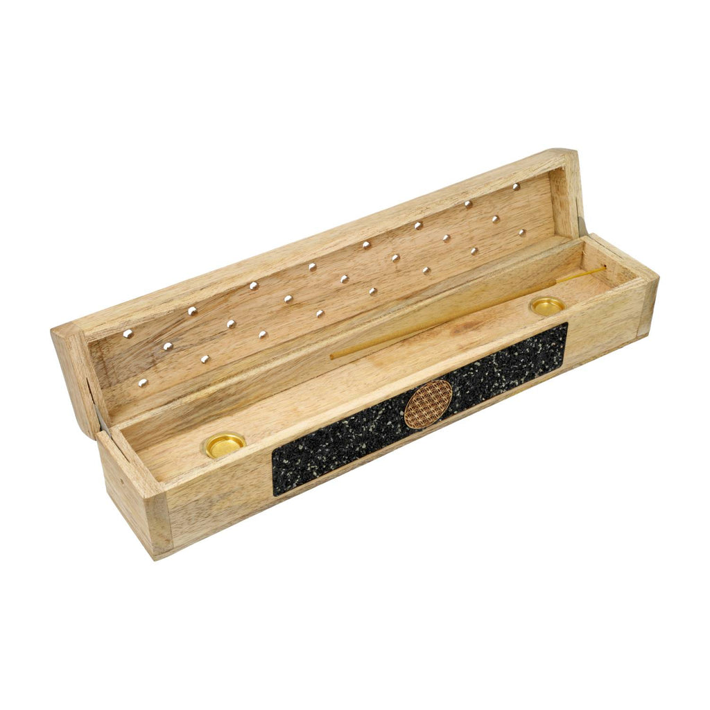 Incense Burner with Storage Box: Flower of Life, Black Tourmaline (31.5 cm)