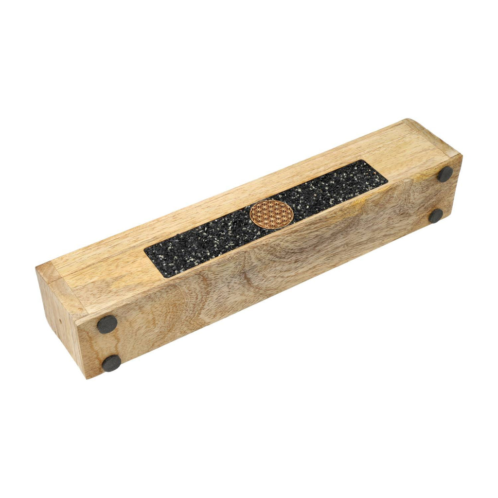 Incense Burner with Storage Box: Flower of Life, Black Tourmaline (31.5 cm)