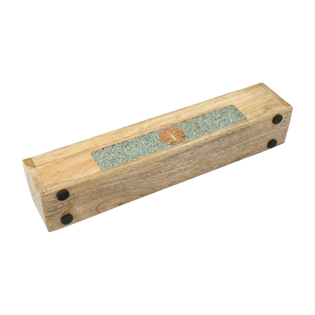 Incense Burner Storage Box: Tree of Life, Amazonite, Mango Wood (31.5 cm)