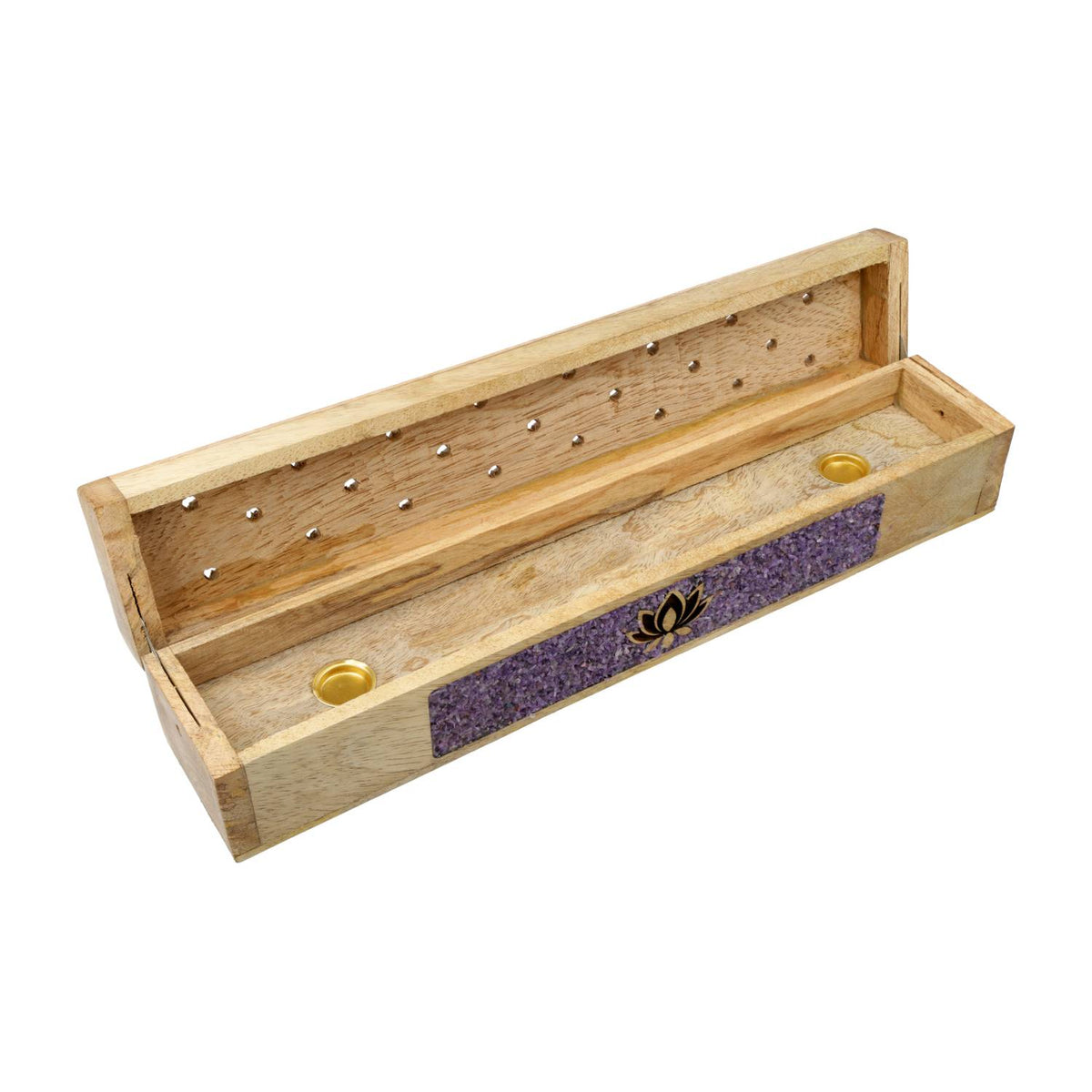 Wierookbrander lotus amethist mangohout opbergdoos (31,5cm)