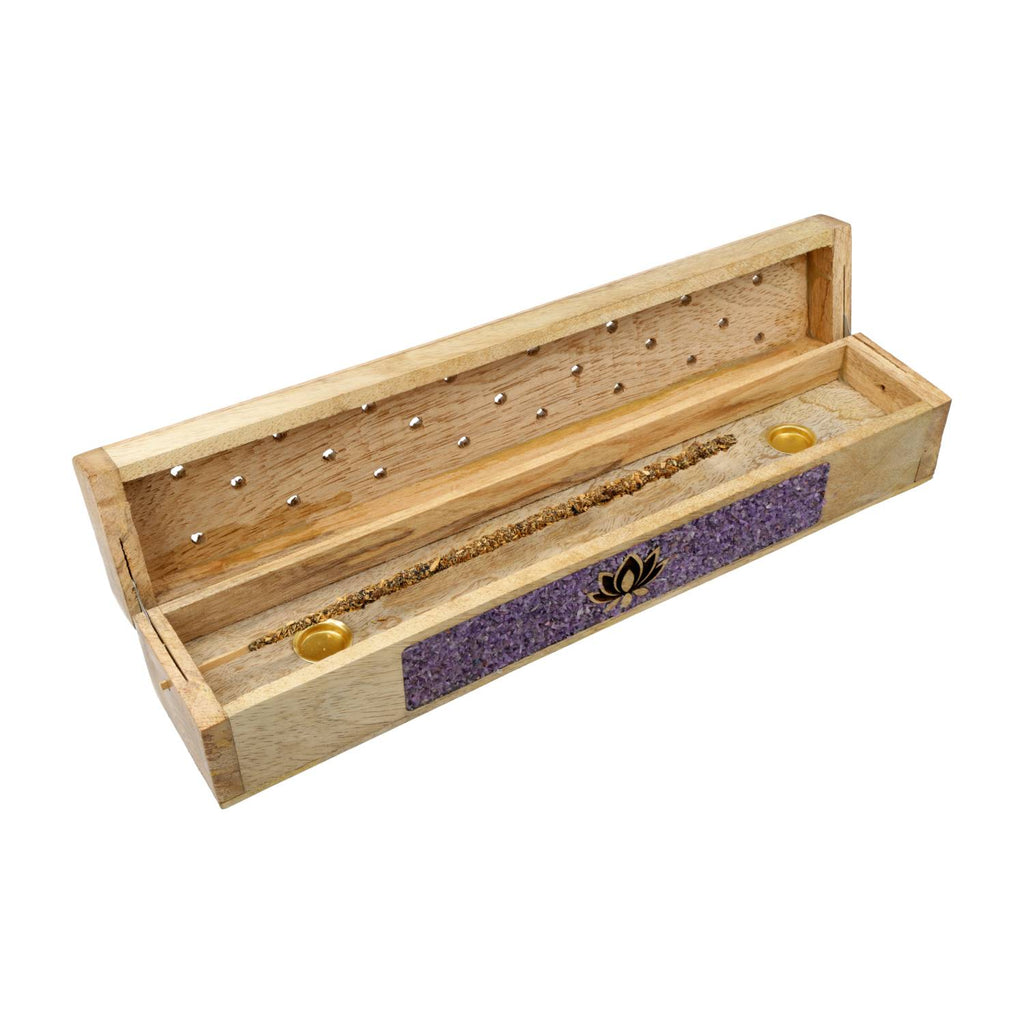 Wierookbrander lotus amethist mangohout opbergdoos (31,5cm)