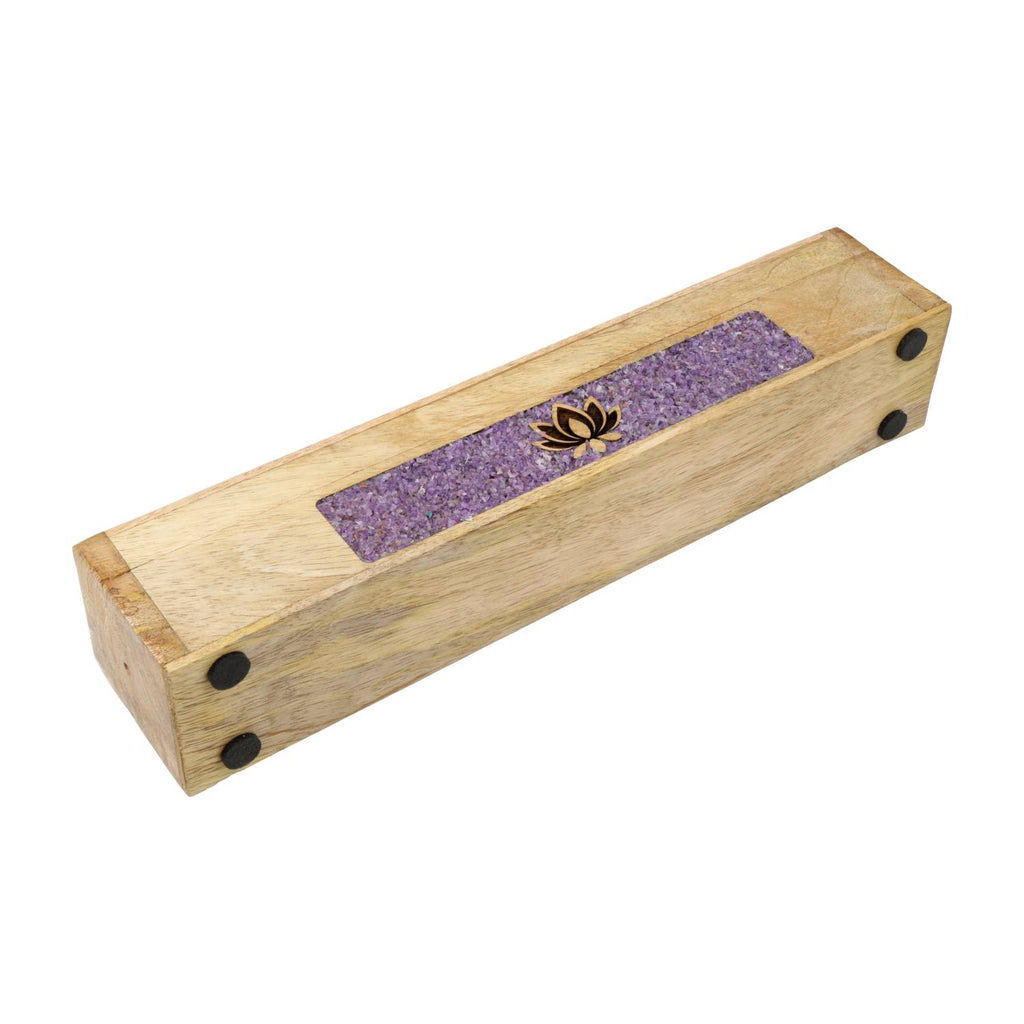 Wierookbrander lotus amethist mangohout opbergdoos (31,5cm)