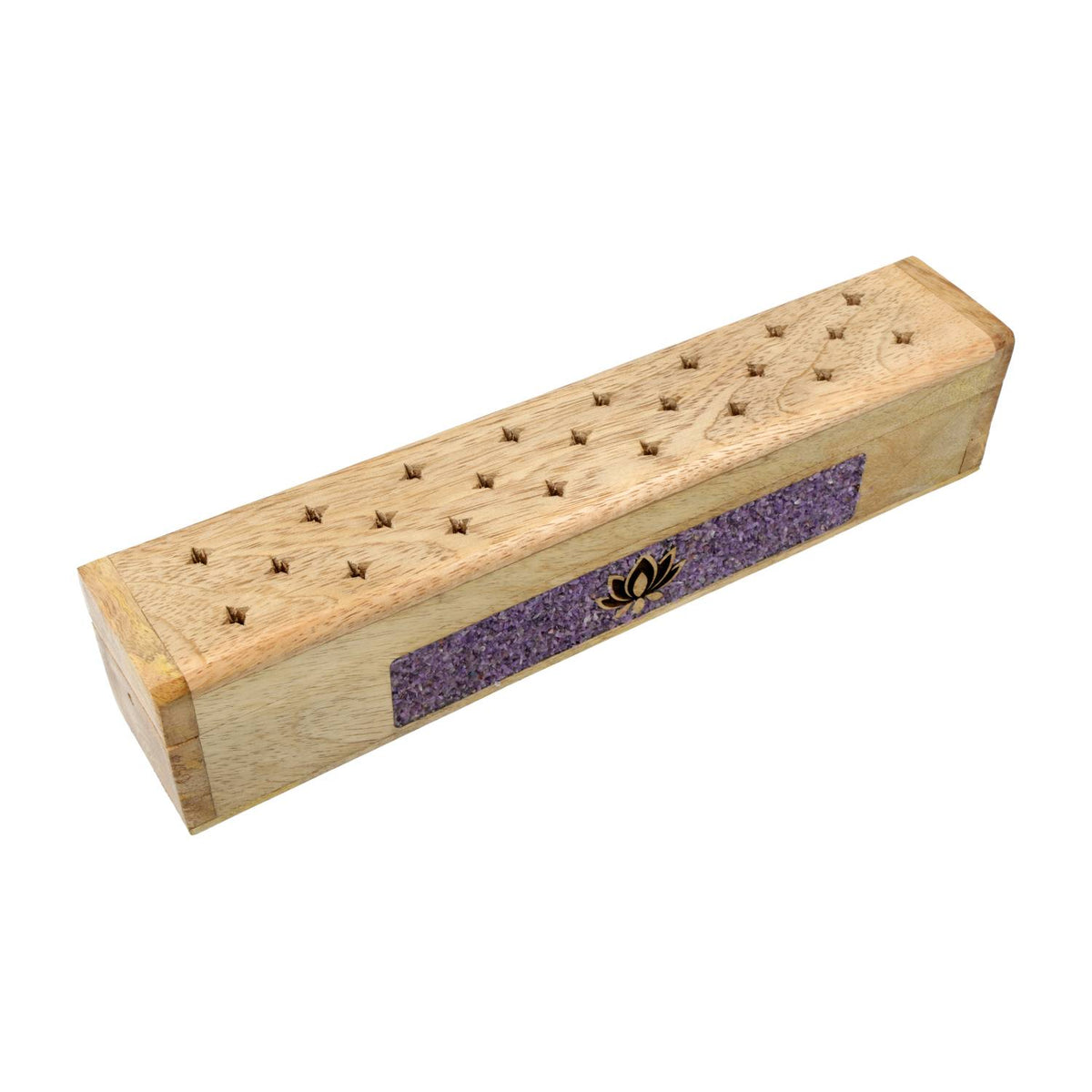 Wierookbrander lotus amethist mangohout opbergdoos (31,5cm)