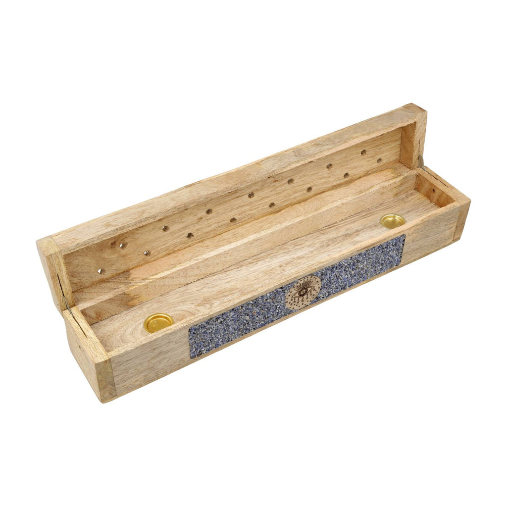 Incense Burner Storage Box: All-Seeing Eye Sodalite, Mango Wood (31.5 cm)