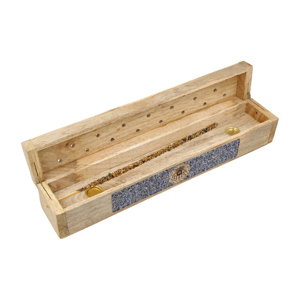 Incense Burner Storage Box: All-Seeing Eye Sodalite, Mango Wood (31.5 cm)