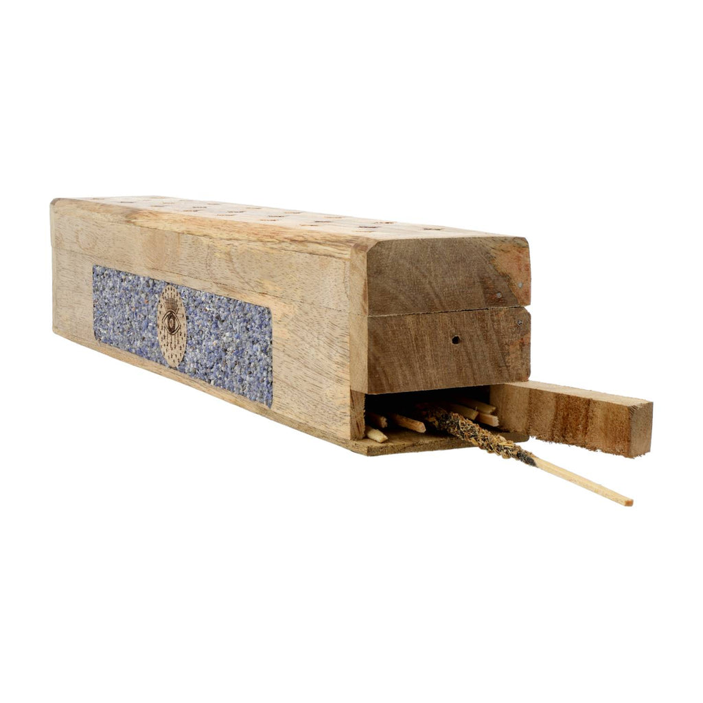 Incense Burner Storage Box: All-Seeing Eye Sodalite, Mango Wood (31.5 cm)